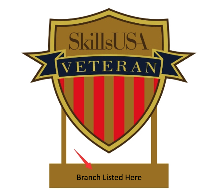 Veteran Pin is a Shield with Red and Gold and a hanger for branch served