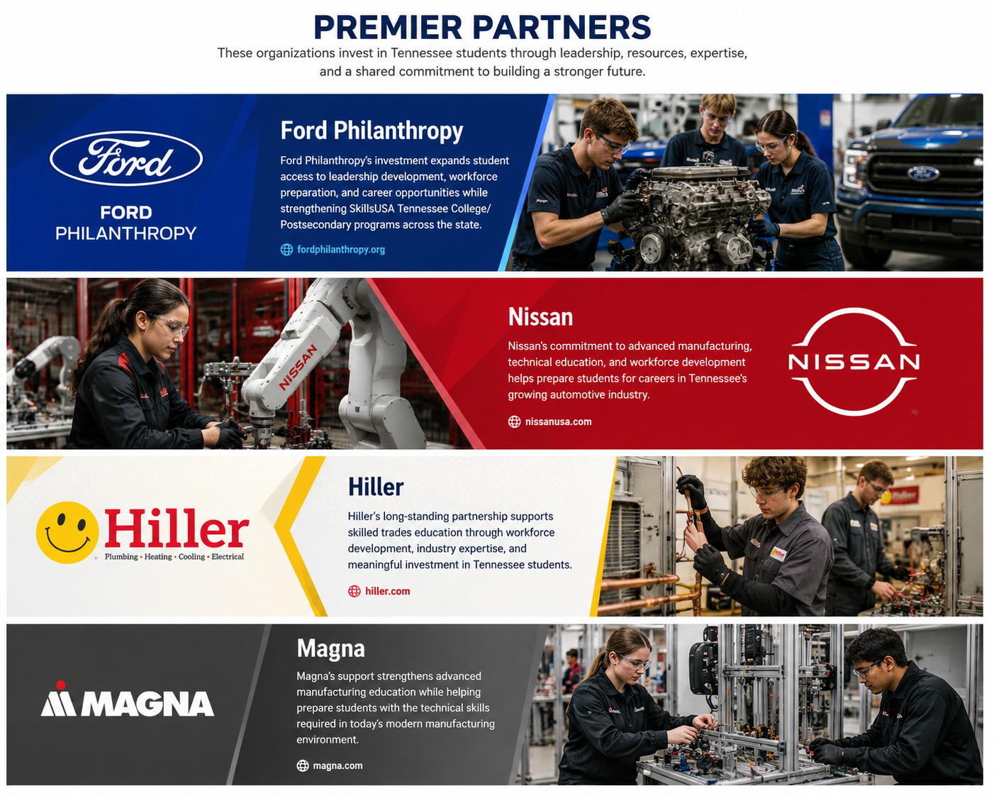 Premier Partners: Ford Philanthropy, Nissan, Hiller, and Magna